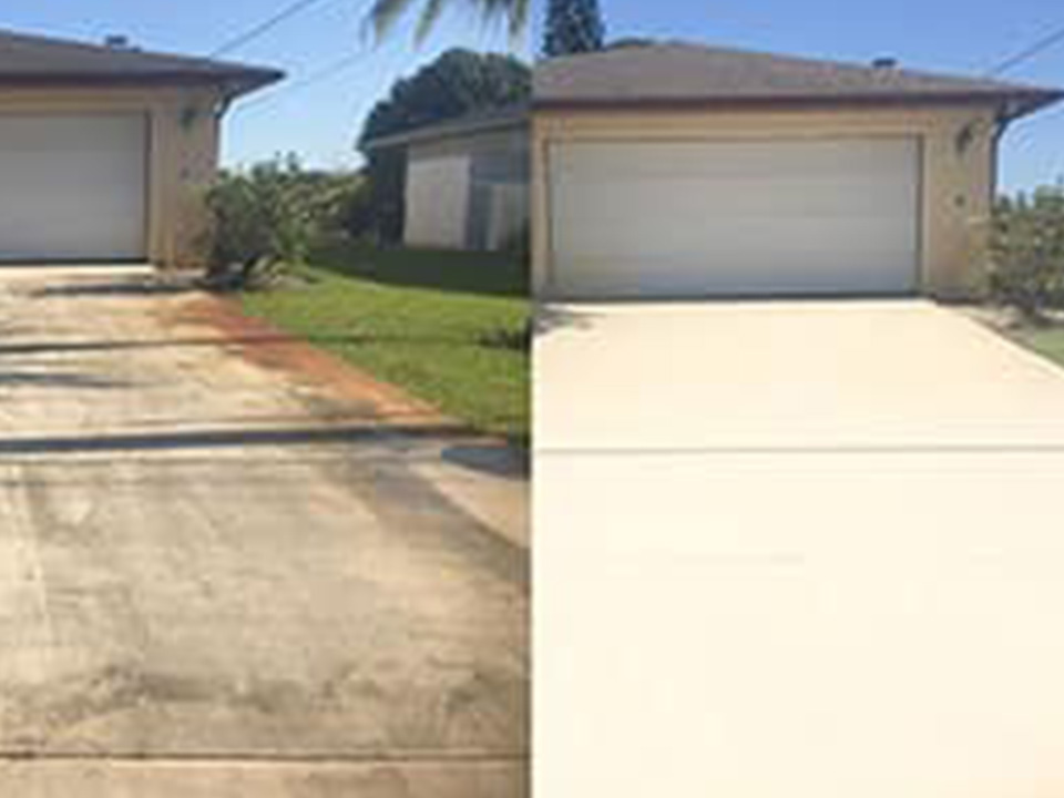 Picture of driveway before and after professional pressure washing
